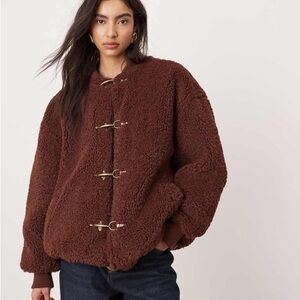 ASOS Borg Chunky Buckle Oversized Brown Jacket